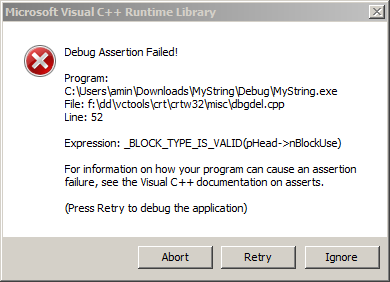 screenshot visual studio debug assertion failed window